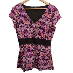 Style & Co Womens Vintage Y2K Whimsigoth Cottage Babydoll Semi-sheer Lace Top M